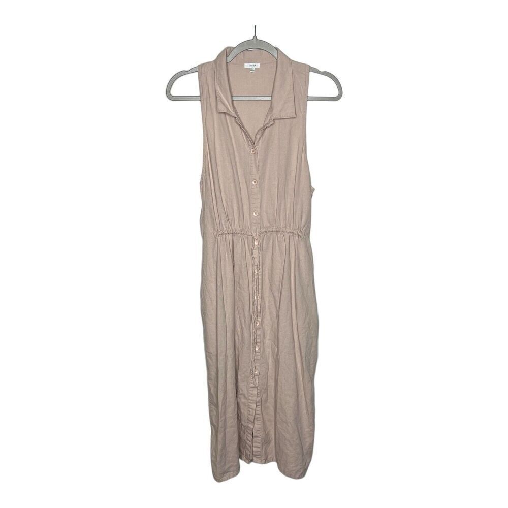 Tavik+ Womens Dress Large Button Front Tie Waist Midi Collared Linen Rayon Blend